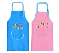 O-Kinee Grembiule Cucina Bambini, 2 Pezzi Grembiule Pittura Bambini, Bambini Grembiule con Tasche, Regolabile Bambino Grembiuli Chef per Ragazzi Ragazze Pittura Cucina, Rosa e Blu (8-12 Anni)