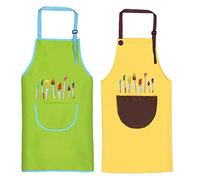 O-Kinee Grembiule Cucina Bambini, 2 Pezzi Grembiule Pittura Bambini, Bambini Grembiule con Tasche, Regolabile Bambino Grembiuli Chef per Ragazzi Ragazze Pittura Cucina, Verde e Giallo (8-12 Anni)