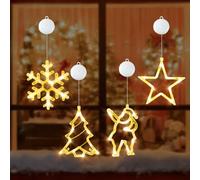 O-Kinee Lampada a Ventosa Per Natale,4 Pezzi LED Luci di Natalizie Sospensione,Bianco Caldo,Luci Decorativa per Finestra a Ventosa, Natale,Capodanno, Feste