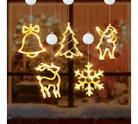 O-Kinee Lampada a Ventosa Per Natale,5 Pezzi Natalizie a Ventosa a LED,Luci di Natale Sospensione,Bianco Caldo, Luci Decorativa per Finestra a Ventosa, Natale,Capodanno, Feste