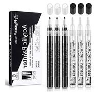 O-Kinee Matite acriliche di alta qualità per pietre, 6 confezioni da 0,7 mm, impermeabili, per pietre, legno, metallo, tela, vetro, pelle, ceramica, fai da te (3 bianchi e 3 neri)