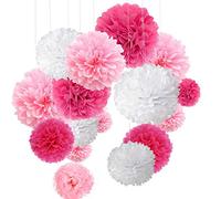 O-Kinee Pompon di Carta Rosa, 24 pz Paper Flower Ball Kit, Decorazioni per Matrimonio Festa di Compleanno Decorazione