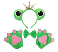 O-Kinee Rana Cerchietto per Capelli con papillon, Set di Fascia Corona Rana, Verde Crazy Frog Headband Con guanti da rana, Rana Fascia per Carnevale Festa