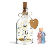 O-Kinee Regalo per il 50° compleanno, bottiglia di vetro a LED con tappo, regalo di compleanno per uomo e donna, regalo di Natale bottiglia di vetro illuminata con augurio