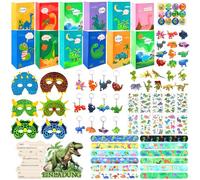 O-Kinee Set di 90 regalini di compleanno per bambini, regali per gli ospiti, Give Aways, sacchetti regalo con adesivi per tatuaggi, Goodie Bag Mini Dinos, portachiavi per bambini