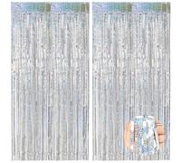 O-Kinee Tende Metalliche Tinsel,2 Pezzi Argento Tende di Tinsel，Tende in Lamina Frange Scintillante Shimmer per Compleanno Festa di Nozze Halloween Decorazioni Photo Booth Decorazioni (1m*2m)