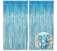 O-Kinee Tende Metalliche Tinsel,2 Pezzi Azzurro Tende di Tinsel，Tende in Lamina Frange Scintillante Shimmer per Compleanno Festa di Nozze Halloween Decorazioni Photo Booth Decorazioni (1m*2m)
