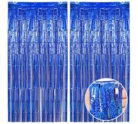 O-Kinee Tende Metalliche Tinsel,2 Pezzi Blu Tende di Tinsel，Tende in Lamina Frange Scintillante Shimmer per Compleanno Festa di Nozze Halloween Decorazioni Photo Booth Decorazioni (1m*2m)