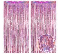 O-Kinee Tende Metalliche Tinsel,2 Pezzi Rosa Tende di Tinsel，Tende in Lamina Frange Scintillante Shimmer per Compleanno Festa di Nozze Halloween Decorazioni Photo Booth Decorazioni (1m*2m)