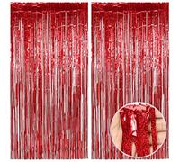 O-Kinee Tende Metalliche Tinsel, 2 Pezzi Rosso, Frange Scintillanti in Lamina per Compleanno, Festa di Nozze, Halloween, Decorazioni Photo Booth (1m*2m)