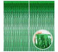 O-Kinee Tende Metalliche Tinsel,2 Pezzi Verde Tende di Tinsel，Tende in Lamina Frange Scintillante Shimmer per Compleanno Festa di Nozze Halloween Decorazioni Photo Booth Decorazioni (1m*2m)