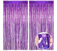 O-Kinee Tende Metalliche Tinsel,2 Pezzi Viola Tende di Tinsel，Tende in Lamina Frange Scintillante Shimmer per Compleanno Festa di Nozze Halloween Decorazioni Photo Booth Decorazioni (1m*2m)
