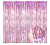 O-Kinee Tende Metalliche Tinsel,4 Pezzi Rosa Tende di Tinsel，Tende in Lamina Frange Scintillante Shimmer per Compleanno Festa di Nozze Halloween Decorazioni Photo Booth Decorazioni (1m*2m)