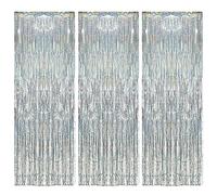 O-Kinee Tende Metalliche Tinsel Argento,Foil Tenda Compleanno Scintillante,3pz Tende Frangia sullo Sfondo,Shimmer Orpelli,Orpello Lamina Frange(1m*2m)
