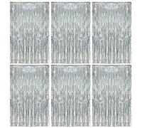 O-Kinee Tende Metalliche Tinsel Argento,Foil Tenda Compleanno Scintillante,6pz Tende Frangia sullo Sfondo,Shimmer Orpelli,Orpello Lamina Frange,Foil Tenda Metallici Feste Festoni(1m*2m)