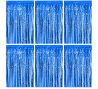 O-Kinee Tende Metalliche Tinsel Blu,Foil Tenda Compleanno Scintillante,6pz Tende Frangia sullo Sfondo,Shimmer Orpelli,Orpello Lamina Frange(1m*2m)