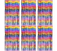 O-Kinee Tende Metalliche Tinsel Colore,Foil Tenda Compleanno Scintillante,6pz Tende Frangia sullo Sfondo,Shimmer Orpelli,Orpello Lamina Frange(1m*2m)
