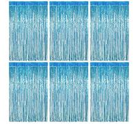 O-Kinee Tende Metalliche Tinsel Laser Blu Ghiaccio,Foil Tenda Compleanno Scintillante,6pz Tende Frangia sullo Sfondo,Shimmer Orpelli,Orpello Lamina Frange(1m*2m)