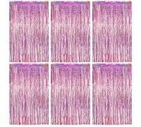 O-Kinee Tende Metalliche Tinsel Laser Rosa,Foil Tenda Compleanno Scintillante,6pz Tende Frangia sullo Sfondo,Shimmer Orpelli,Orpello Lamina Frange(1m*2m)