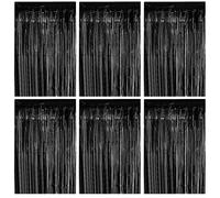 O-Kinee Tende Metalliche Tinsel Nero,Foil Tenda Compleanno Scintillante,6pz Tende Frangia sullo Sfondo,Shimmer Orpelli,Orpello Lamina Frange(1m*2m)