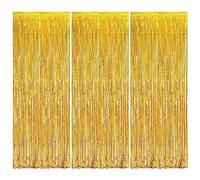 O-Kinee Tende Metalliche Tinsel Oro,Foil Tenda Compleanno Scintillante,3pz Tende Frangia sullo Sfondo,Shimmer Orpelli,Orpello Lamina Frange(1m*2m)