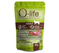 O-life Cat Adult Grain Free Straccetti in salsa 85 gr - Anatra fresca con mirtilli rossi - Confezione da 6 pezzi - Cibo monoproteico gatto - 1° ORDINE? scegli lo sconto BZR5 / BZR20 + 200 punti fedelt
