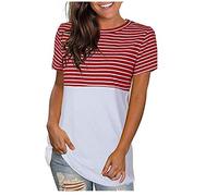 O-Neck Short Stripe Fashion T-Shirt Casual Loose Donna Maniche Splicing Top Camicetta Donna Glitter Top Donna, Vino, M