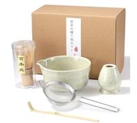 O OLAX 5 pezzi Matcha Kit, Matcha Whisk Set, Frusta al Matcha, Ciotola Matcha, Supporto Chasen, Cucchiaio di Matcha, Setaccio Di Matcha, per la Casa, l'ufficio e la Sala da Tè