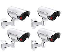 O&W Security 4 X fotocamera finta con obiettivo, telecamera di sorveglianza fittizia, fotocamera falsa con luce LED rossa, vera, per interni ed esterni