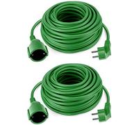 O&W Security Set di 2 cavi di prolunga Schuko, 2 x 20 m, IP44 per interni/esterni, fino a 3500 W, 2 x 1,5 mm², rivestimento speciale in plastica, verde, per giardino e officina
