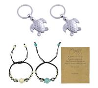 OAAO 2 Pezzi di Braccialetti di Tartaruga E 2 Pezzi di Portachiavi di Tartaruga, Perline Intrecciate retrò, Regali Commemorativi di Coppia, Adatti per Coppie E Testimonianze di Amicizia.