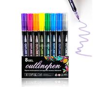 OADAA Sakesfor/Neattidyly Magische Stifte, Marker Pen for Highlight, Double Line Outline Pens, Outline Metallic Markers Pen for Highlight, Double Line Super Squiggles Metallic Glitter Pens (8 Colors)
