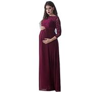 OADOBKICE Vestito Incinta Donna Vestito Incinta A Maniche Lunghe Morbido Vestito Incinta Abito Sera Elegante Abito Premaman Fotografico in Chiffon Cuciture Pizzo Vestito Donna Mom Nona Borgogna M