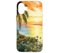 Oahu Hawaii Travel Vibe Beach Tramonto Art Custodia per iPhone 16 Plus