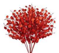 Oairse 8 plettri e spray per albero di Natale glitterati rossi, 68,1 cm, foglie di eucalipto glitterate per albero di Natale, rami, ghirlande, centrotavola, decorazioni per le vacanze