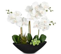 Oairse Orchidea finta orchidea bianca in seta, 45,7 cm, in vaso nero, composizione per casa, ufficio, bagno, tavolo da pranzo, decorazione moderna
