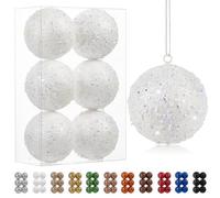 Oairse Palline di Natale grandi, 10 cm, 6 pezzi, infrangibili, bianche, per albero di Natale, glitter, decorazioni per albero di Natale, vacanze, matrimoni, feste