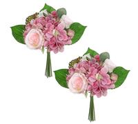 Oairse Set di 2 fiori artificiali, ortensie con rose, fiori artificiali come veri lumen, decorazione per il bagno, il soggiorno, la decorazione della casa