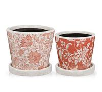 Oairse Set di 2 fioriere in ceramica rosa da 12 cm e 10 cm, vasi per piante da interno con fori di drenaggio e sottovaso, vasi da fiori decorativi da giardino per piante grasse, cactus e piante da