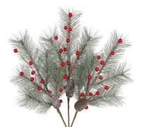 Oairse Set di 3 piante artificiali, rami di bacche, decorazione natalizia artificiale, rami di bacche decorative con pigne per albero di Natale, decorazioni per albero di Natale, Capodanno