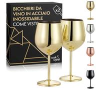Oak And Steel - 2 Calici Da Vino In Oro, 520ml - Calici Da Vino In Acciaio Inox Con Scatola Regalo