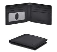 Oak Leathers Portafoglio sottile in pelle da uomo, con blocco RFID, tasca frontale sottile e minimalista, sottile ed elegante, con finestrella identificativa, regalo per uomo, nero, Small, Trifold