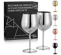 Oak & Steel - 2 Bicchieri da Vino d'argento (520 ml) - Bicchieri da vino in acciaio inox, bicchieri da bere in metallo infrangibili con confezione regalo
