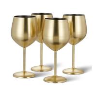 Oak & Steel - 4 Eleganti Bicchieri Da Vino In Acciaio Inossidabile Color Oro, 540 Ml - Set Regalo Di Calici Da Vino Infrangibili, Per Home Bar, Matrimoni, Anniversari, Feste Di Compleanno