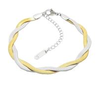 OAKKY 3MM Hip Hop Classico Creativo 2-Strato Collana a Catena di Serpente Piatto Intrecciato Unisex in Acciaio Inox Punk Banda di Dichiarazione Argento Oro 7.87"