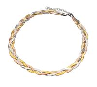 OAKKY 3MM Hip Hop Classico Creativo 3-Strato Collana a Catena di Serpente Piatto Intrecciato Unisex in Acciaio Inox Punk Banda di Dichiarazione Argento Oro 7.87"