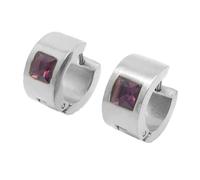 OAKKY 7MM Chunky Semplice Hip Hop Quadrato Strass Colorati Intarsio Piccolo Huggie Cerchio a Forma di C Coppia Orecchino Unisex in Acciaio Inox Viola Argento