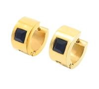 OAKKY 7MM Chunky Semplice Hip Hop Quadrato Strass Colorati Intarsio Piccolo Huggie Cerchio a Forma di C Coppia Orecchino Unisex in Acciaio Inox Nero Oro