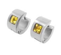 OAKKY 7MM Chunky Semplice Hip Hop Quadrato Strass Colorati Intarsio Piccolo Huggie Cerchio a Forma di C Coppia Orecchino Unisex in Acciaio Inox Giallo Argento