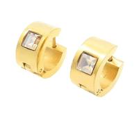 OAKKY 7MM Chunky Semplice Hip Hop Quadrato Strass Colorati Intarsio Piccolo Huggie Cerchio a Forma di C Coppia Orecchino Unisex in Acciaio Inox Champagne Oro